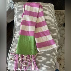 Cashmere Vibrant Striped Knit Scarf - Pink, Cream, Green